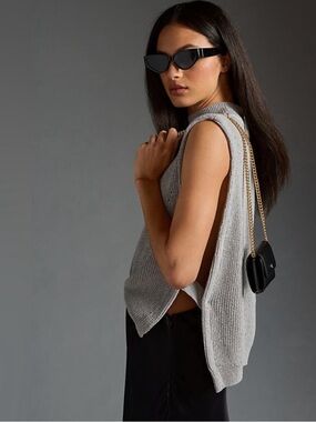 Pilcro Light Gray Knit Mock Neck Vest